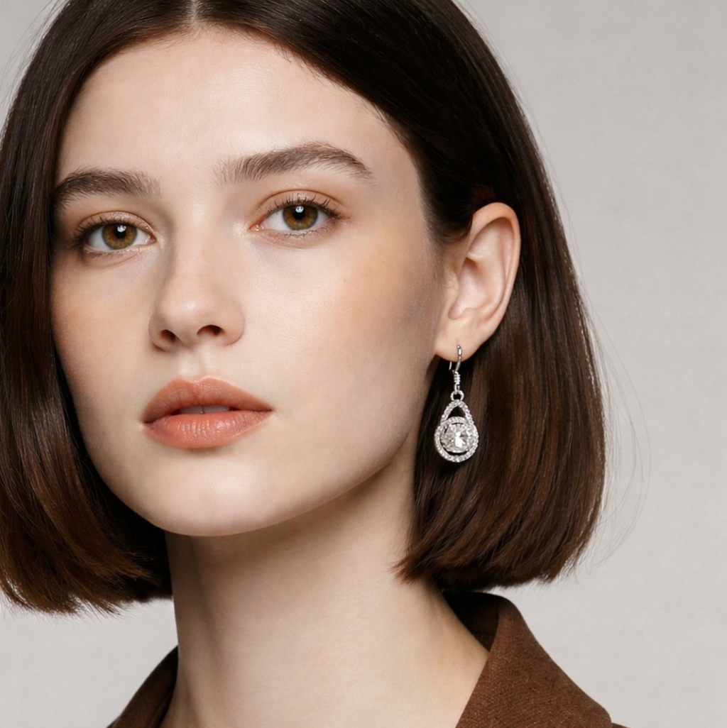 Cz Dangle Drop Earrings In Sterling Silver